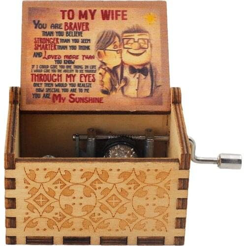 Wooden Hand Crank Music Box TO MY Wife You Are My Sunshine DAD I Love You 3000 Musical Box Castle In The Sky Casket Decoration
