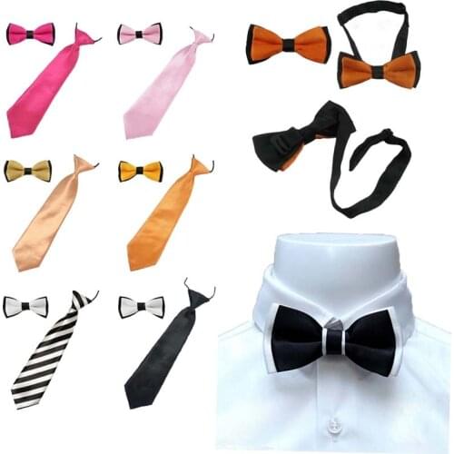 Elastic Children Dot NEW Adjustable Striped Pre-Tied 2pcs Ties Clip-on Bow Tie Adjustable Butterfly Kids Girls Boys Solid