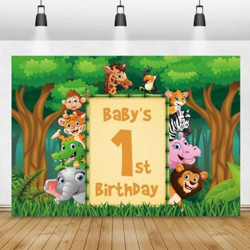 Photo Backgrounds Baby Cartoon Jungle Safari 1st Birthday Party Customized Banner Photocall Photographic Backdrop Photo Studio