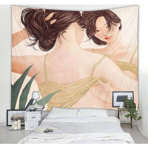 Character art illustration tapestry girl room decoration wall hanging hippie bohemian home decor bed sheet sofa cushion