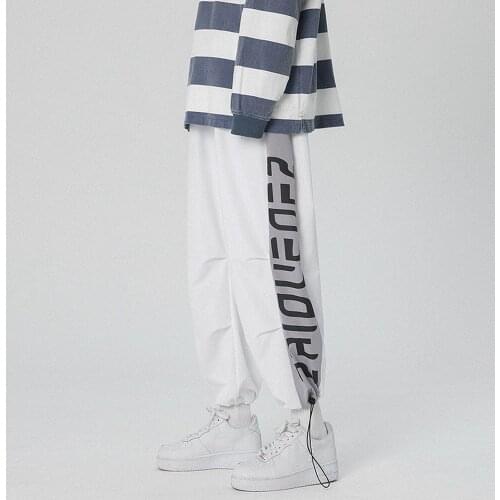Drawstring Feet Overalls Mens Loose Fashion Casual Sweatpants Autumn Stitching Large Size Pants Boys Sports Side Stripe Jogger