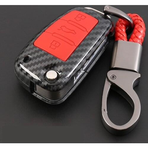 ABS Carbon Fiber Shell+Silicone Cover Remote Key Holder Fob Case&KeyChain For Audi A1 A3 A5 A6 Q3 Q7 C6 A7 A8 Accessories
