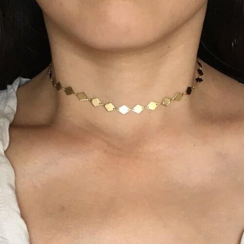 DiamondShaped Square Choker, Minimal And Dainty Necklace, Or Gold Chain Chokers, Layering Necklaces, Gift For Her