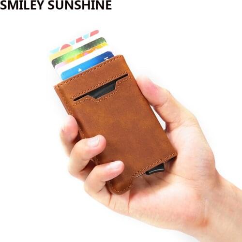 RFID Blocking Credit Card Holder Men Minimalist Smart Wallet Passes Metal Leather Male Slim Bank Aluminium Box Cardholder Case