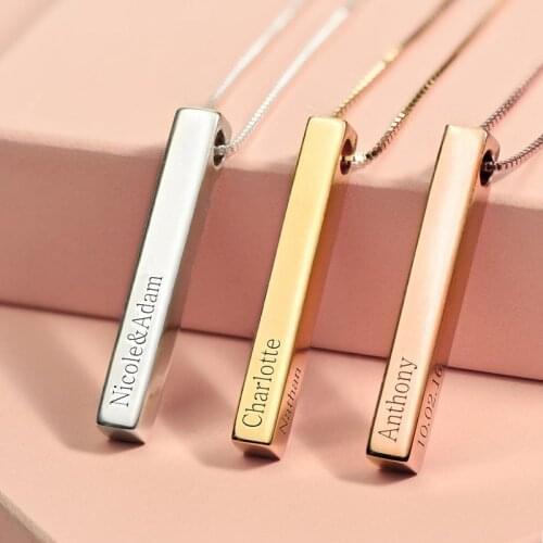 Custom made Engraved 3D Vertical Bar Mama Necklace Personalized Jewelry Sterling Silver Birthday Gift Gift for Mom Grandmother
