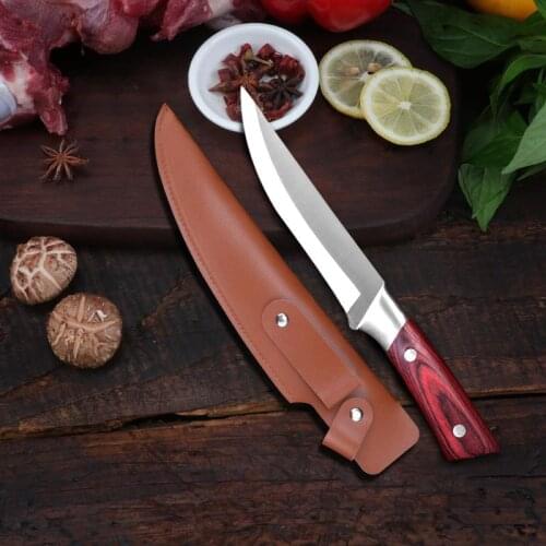 Wooden Handle German Chef Chef Knife Splitting Knife With Leather Case Household Meat Cleaver Meat Multi-purpose KnifeBeef Knife