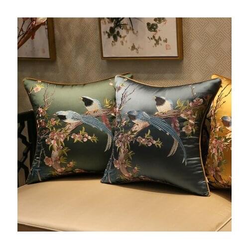 New Chinese Flower And Bird Embroidery Classical Mahogany Sofa Pillowcase Bed Large Backrest Pillow With Core Cushion Case