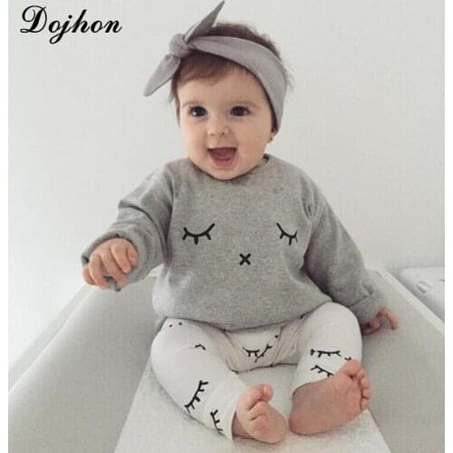 New Baby 2pcs/set Hot Eyelash Girl Clothing Set Kids Clothes Cotton Shirt Sleep Eyes Boy Girl Lash t shirt+pant Set Outfits