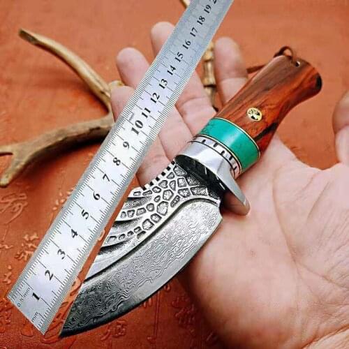 Damascus Steel Fixed Blade Knife rosewood Handle Outdoor Survival Tools VG10 High Hardness Hunting Knives Gifts