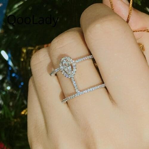 QooLady Fashion Japan Korea Style Adjustable Size High Quality Cubic Zirconia Stone Personality Open Ring For Women Jewelry F029