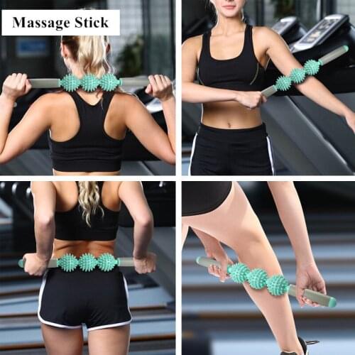 Yoga Muscle Roller Stick 3 Hedgehog Ball Myofascial Trigger Point Release Body Massage Tools Relief Soreness