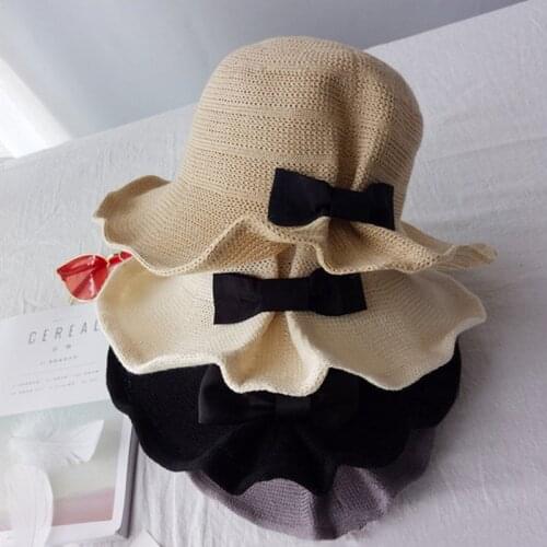Hat female spring and summer travel bow cotton linen sun hat Korean fisherman hat elegant temperament foldable sun hat camping