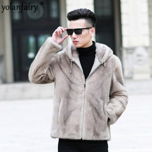Real Fur Coat Men Natural Mink Fur Hooded Coat Winter Jacket Men Real Shearling Warm Outwear Plus Size Veste Homme 95001 YY659