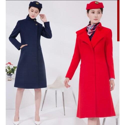 Flight attendant uniform Stewardess Winter coat Long Women Gown