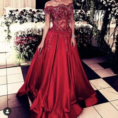 SuperKimJo Abendkleider Red Prom Dresses 2021 Lace Applique Beaded Elegant Satin Cheap Prom Gown 2022 Vestidos De Fiesta