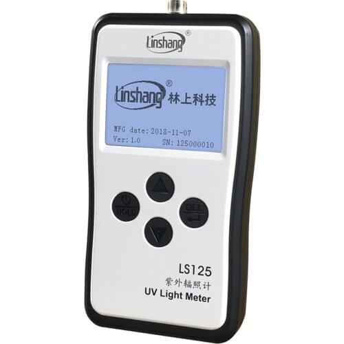 LS125 UV light meter test + UVA-X1 probe was used for UVA strength and energy measurement