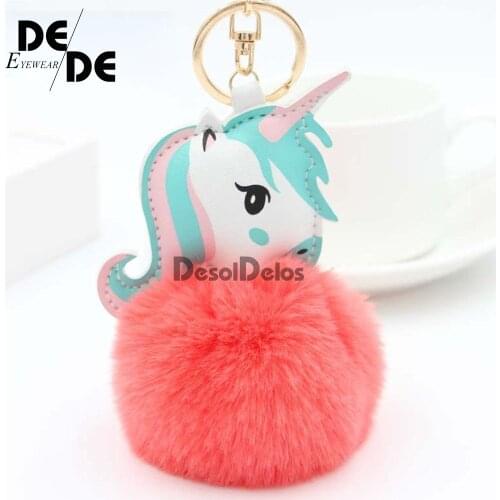 High Quality Pom Unicorn Keychain Rabbit Fur Ball Horse Key chain porte clef fluffy pompon Bag Car Key Ring GOZLUGU
