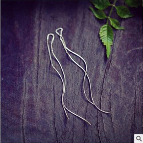 925 Sterling Silver Jewelry Fashion Simple Long Tassel Earrings For Women Boucle d'oreille Pendientes