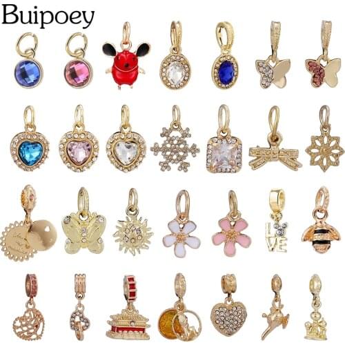Buipoey Golden Dangle Charms Fit Original Crystal Beads Bracelets & Necklace Diy Braceletss Accessories Small Pendant