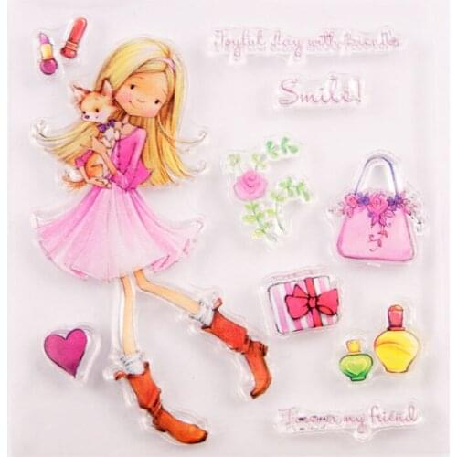 1pc Girl Hugging Dog Transparent Clear Silicone Stamp Seal DIY Scrapbook Rubber Stamping Coloring Embossing Diary Decor Reusable