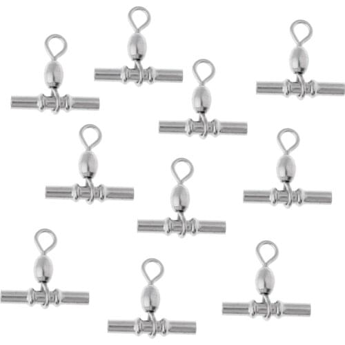 10 Pcs T-type Copper Alloy Fishing Crimp Cross-line Crane Swivel Tackle Connector Fishing Lure Connector 25mm/15mm