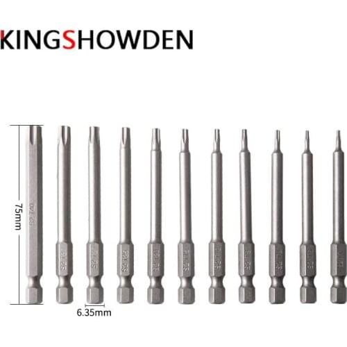 11pcs 75mm Tamper Proof Security Drill Bit Set Torx Screwdriver 1/4" 6.35mm Hex Bits Driver
