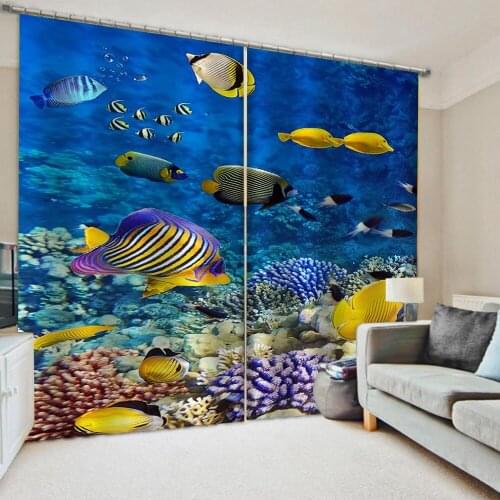 3D Window Curtain Luxury Bedroom Drapes cortina Customized size blue oecan curtains 3d stereoscopic curtains