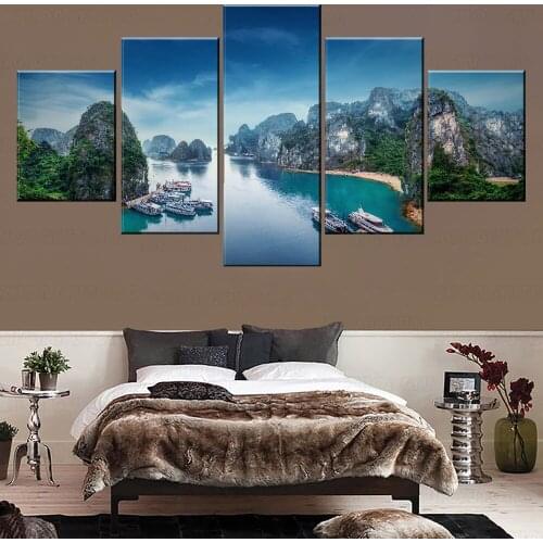 High Quality Canvas Print Type 5 Pieces Ha Long Bay Scenery Picture Modern Home Decorative Wall Artwork One Set Modular Poster