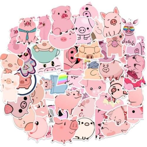 50pcs Creative Pink Pig Stickers Kawaii Little Pig Stickers DIY Photo Albums Car Suitcase Luggage Skateboard Waterproof Decal