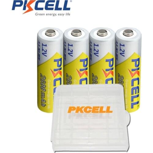 4Pcs PKCELL AA batteries 1.2V 2300mah-2600MAH AA NI-MH batteries Rechargeable Battery aa batteria and 1pcs Battery Hold Case