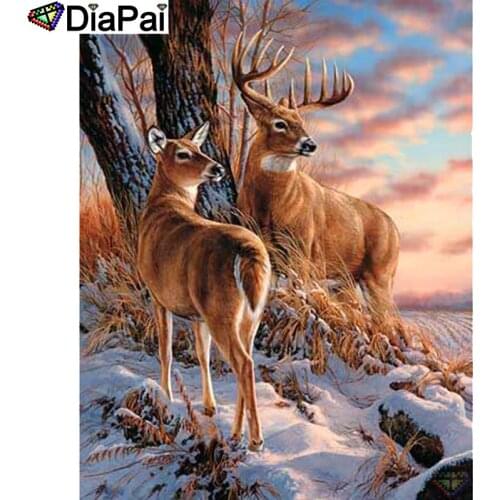 DIAPAI 100% Full Square/Round Drill 5D DIY Diamond Painting "Deer snow scene" Diamond Embroidery Cross Stitch 3D Decor A19896
