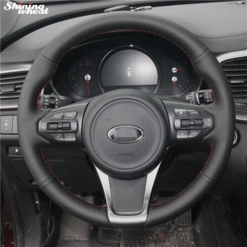 Shining wheat Hand-stitched Black Leather Car Steering Wheel Cover for Kia Sorento 2015