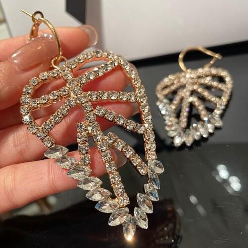 Big Gold Color Leaves Earring Top Quality Cubic Zirconia Crystal Leaf Exaggeration Hollow Out For women Jewelry Dropshipping