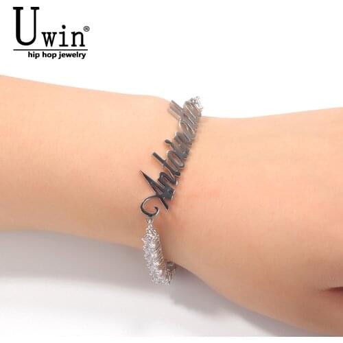 Uwin Name Custom Bracelet Stainless Steel Initial Letters Personalized With Extension Chain Fashion Hip Hop Jewelry