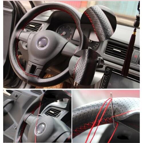 Steering wheel Cover Dotted Carbon Leather Seamy Columned Strut Case