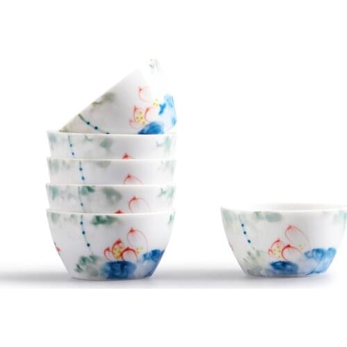 Pure hand-painted colorful lotus tea cup, underglaze ceramic white porcelain master teacup, Kungfu tea set NO.YZ63