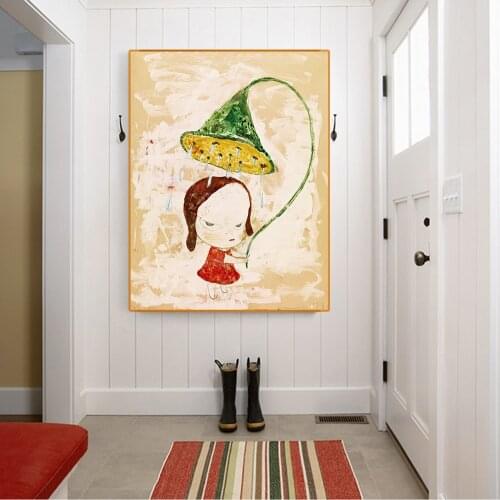 Citon Canvas Yoshitomo Nara《Its Rain.1995》Art Oil painting Artwork Poster Picture Modern Wall decor Home Living room Decoration