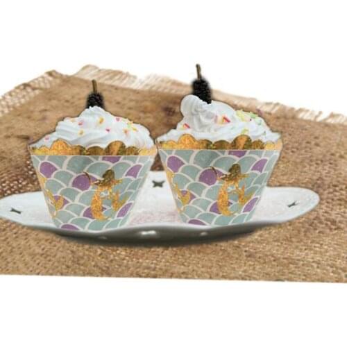 DABONAS Mermaid Party Supplies Cupcake Wrapper Liner Wedding Birthday Party Baby Shower Handmade Cake Decoration 12pcs/lot