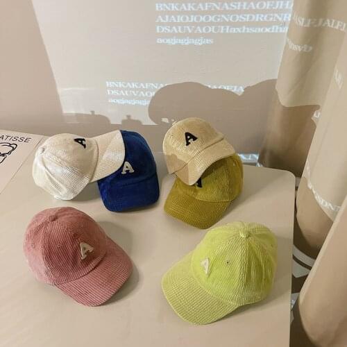 Korean Version Childrens Hats Autumn Winter Corduroy Warm Toddler Baby Cap Alphabet Fashion Baseball Cap For Boys Girls Visors