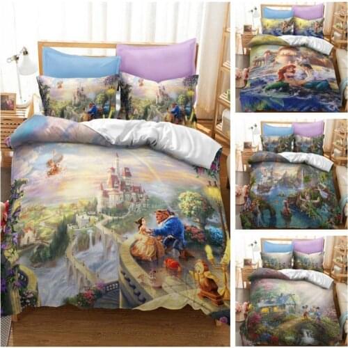 Disney Beauty and the Beast Bedding set Kids Cartoon Belle Princess Duvet Cover Pillowcases Twin Full Queen King Size bed set