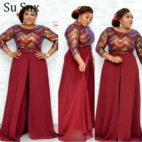 Elegant Sequins Chiffon Jumpsuit Women Rompers Sequins Patchwork High Waist Wide Leg Pants Jumpsuit Vestidos Outfits African