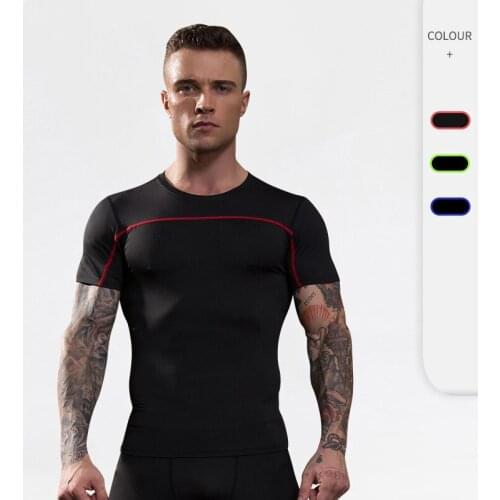Running T-Shirt Men Sport Fitness Workout Shirts Compression Sweat Top Training Jogging Sportswear Breathable Gym Tight Shirt