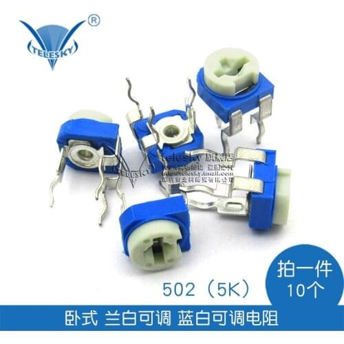 Horizontal fine-tuning potentiometer 502 5k blue and white adjustable resistance
