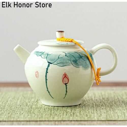 150ml Retro Hand Painted Lotus Ceramic Teapot With Filter Kung Fu Tea Master Pots White Jade Porcelain Mug Household Accessories