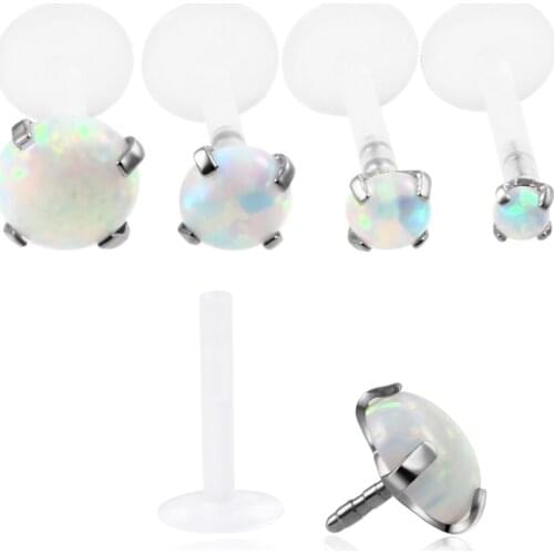 1Piece Prong Setting Opal Stone Ear Tragus Cartilage Flexible Bioplastic Labret Monroe Lip Piercing Ring Body Sexy Girls Jewelry