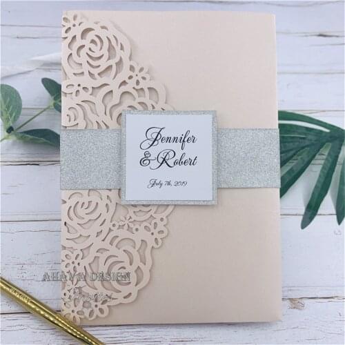 Beautiful Luxury Blush Laser Cut Wedding Invitation Folder, Invitation RSVP Suite Die cut