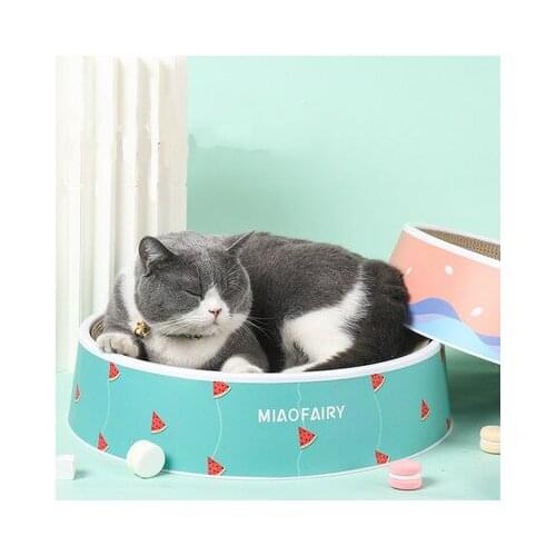 Round Cartoon Pattern Cat Scratching Board, Cat Grinding Claw Toy Corrugated Paper Cat Nest Pet Supplies