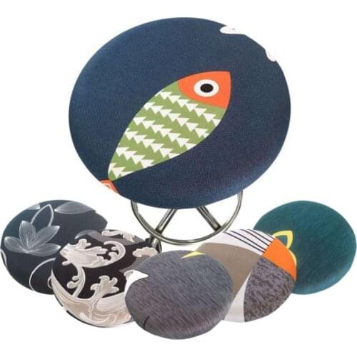 Round Chair Cover Stool Cover Soft Meeting Elastic Slipcover Seat Office Home Bar Cartoon Printed Seat Ornament