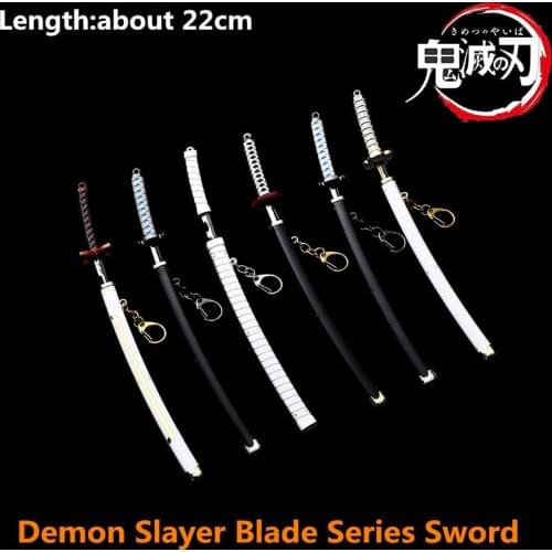 Demon Slayer Blade Sunwheel Knife Tanjiro Tomioka Yoshiyuki Butterfly Ninja Alloy Sheathed Weapon Model Keychain 22cm for Gift