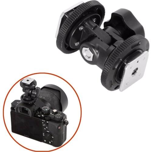 Meking Rotatable Dual Hot Shoe Adapter Bracket Holder Mount For LED Video Light DSLR Camera Hotshoe Adapter Angle Adjustable